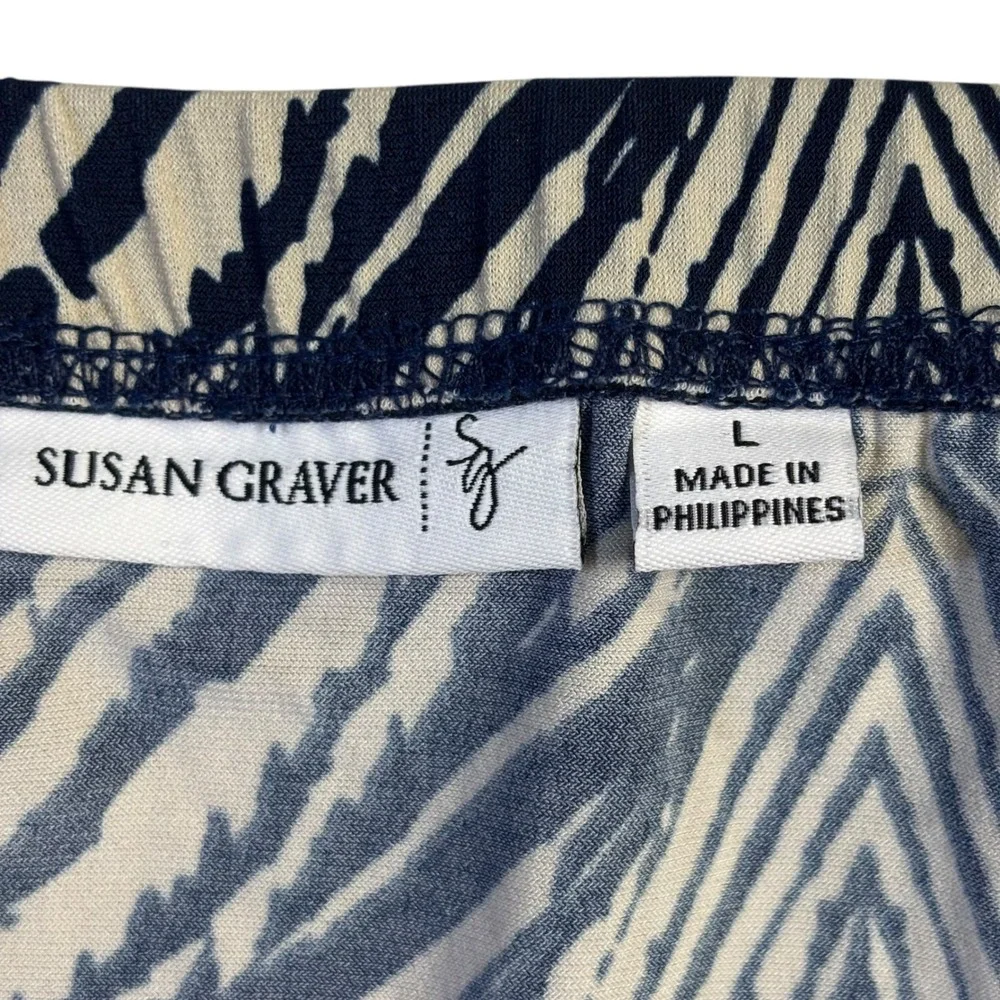 Susan Graver Womens Navy Cream Geometric Diamond Liquid Knit Maxi Skirt Large